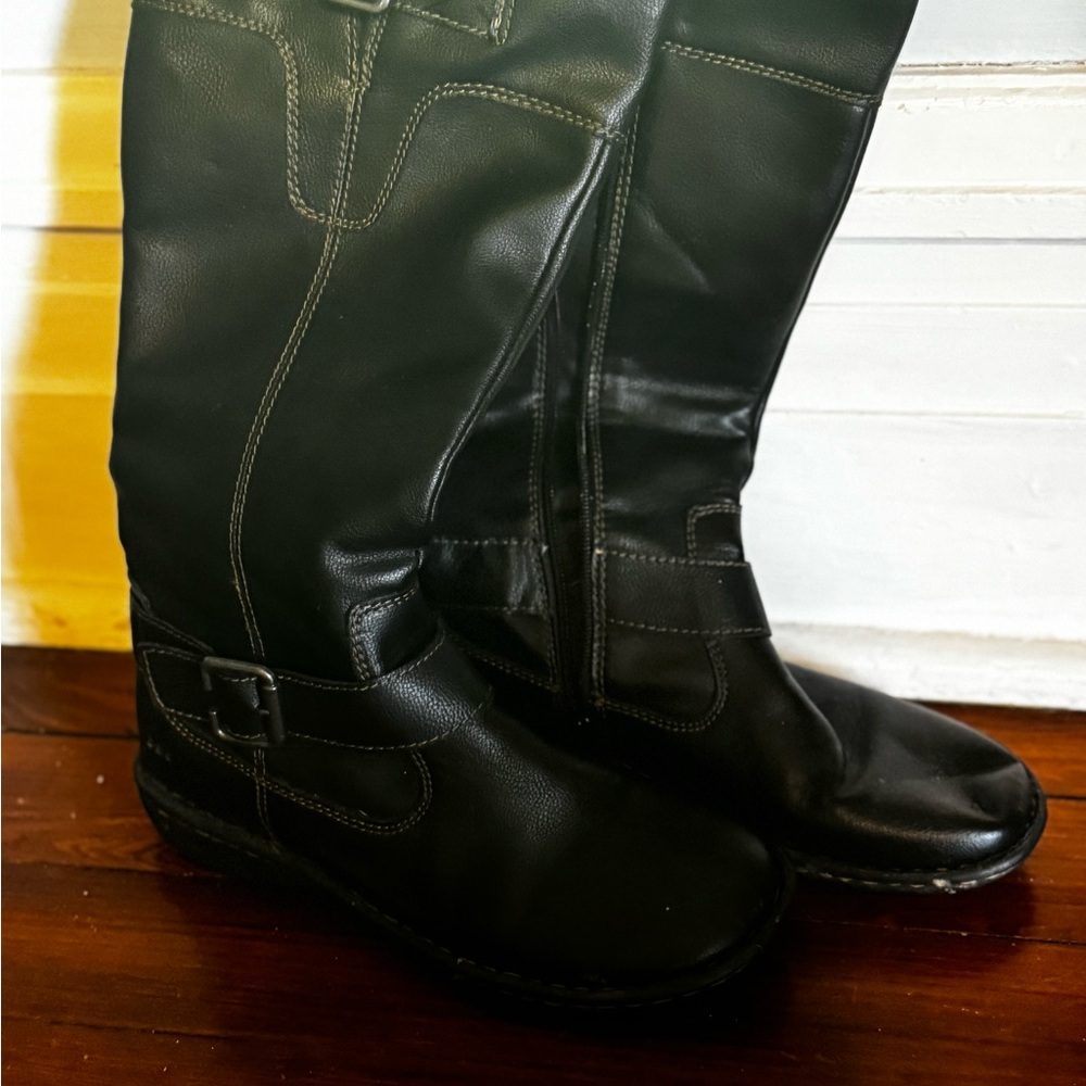 boc Black Combat Moto Boots with Buckle Details
